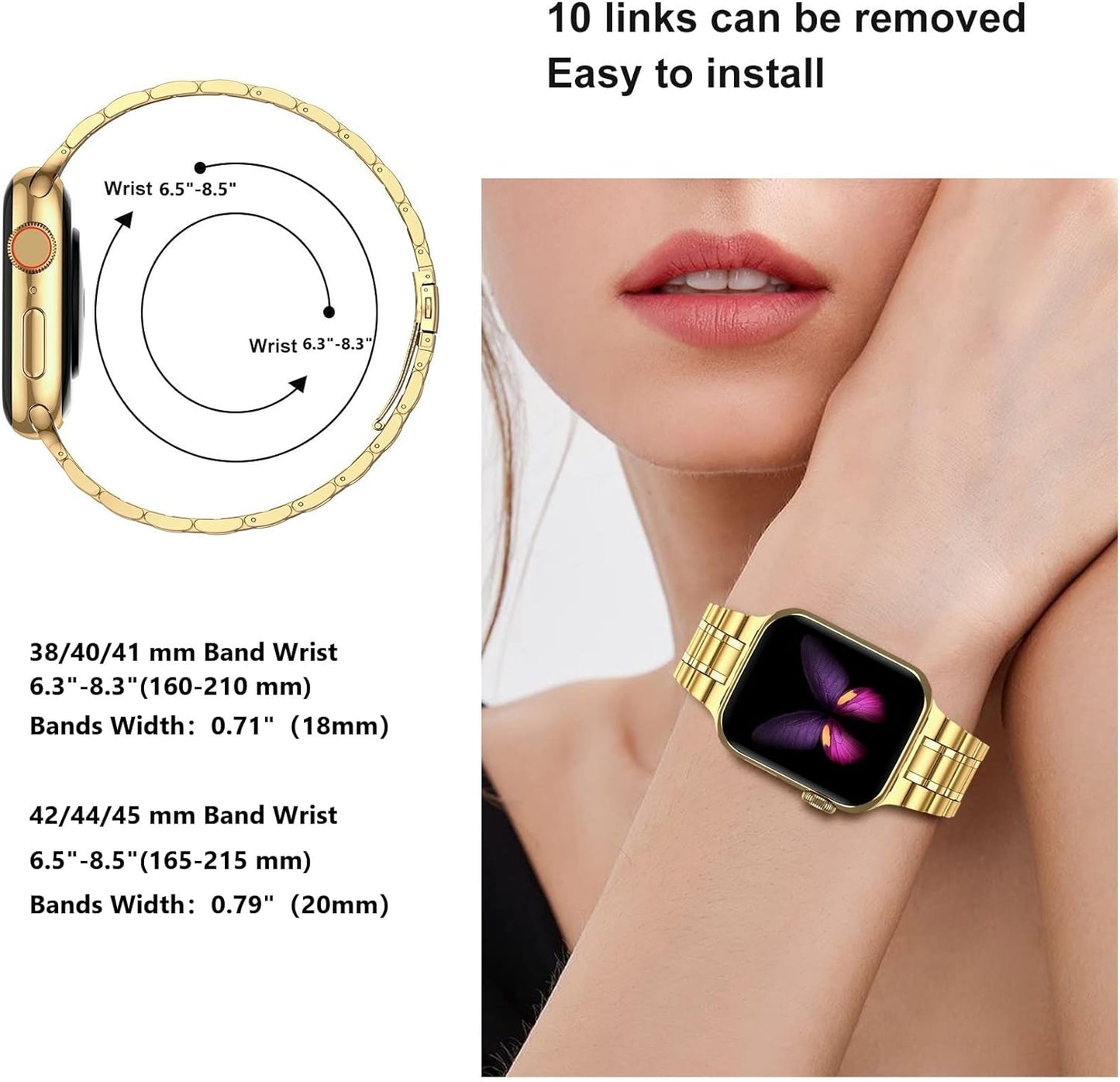 Solid Stainless Steel Band Compatible with Apple Watch 44Mm 42Mm (Series 3/2/1), Metal Strap with Soft TPU Case for Iwatch Series 6 5 4 3 2 1 SE SE2 SE3 Women and Men, Gold