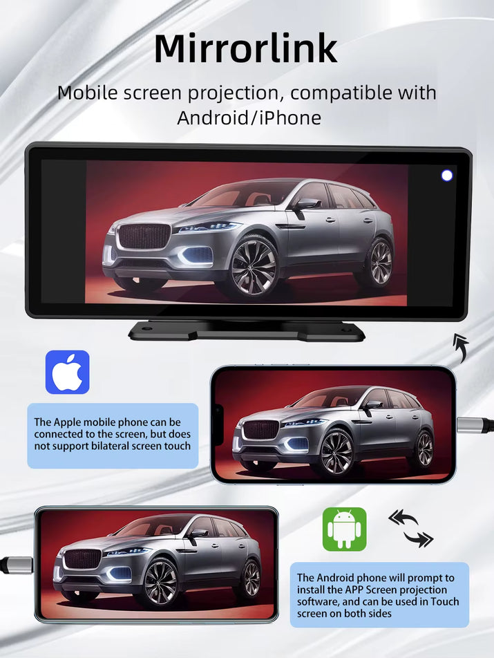 10.26 Inch Portable Wireless Carplay Screen HD Rear Reversing Camera Car Radio DVR MP5 Multimedia Video Player Android Auto