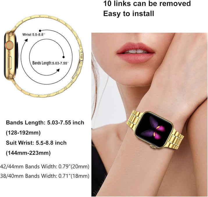Solid Stainless Steel Band Compatible with Apple Watch 44Mm 42Mm (Series 3/2/1), Metal Strap with Soft TPU Case for Iwatch Series 6 5 4 3 2 1 SE SE2 SE3 Women and Men, Gold