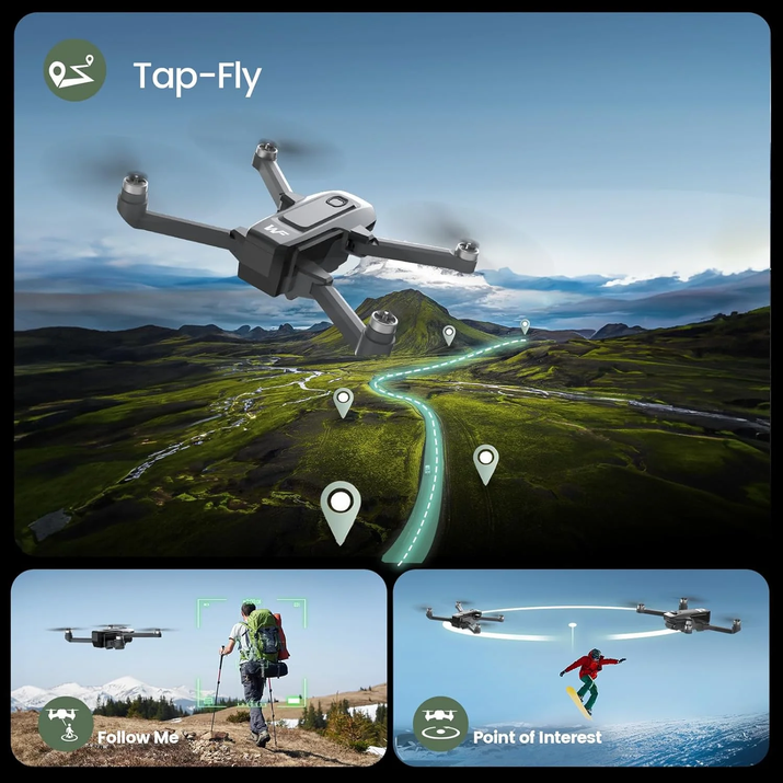WF30 GPS Drones with Camera for Adults 4K, 5G Wi-Fi Foldable RC Quadcopter, 2 Batteries, Black