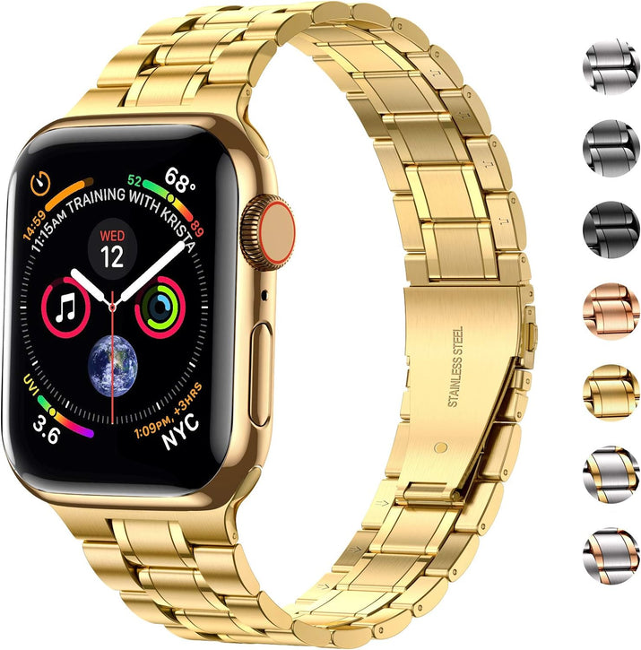 Solid Stainless Steel Band Compatible with Apple Watch 44Mm 42Mm (Series 3/2/1), Metal Strap with Soft TPU Case for Iwatch Series 6 5 4 3 2 1 SE SE2 SE3 Women and Men, Gold