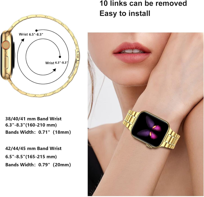Solid Stainless Steel Band Compatible with Apple Watch 44Mm 42Mm (Series 3/2/1), Metal Strap with Soft TPU Case for Iwatch Series 6 5 4 3 2 1 SE SE2 SE3 Women and Men, Gold